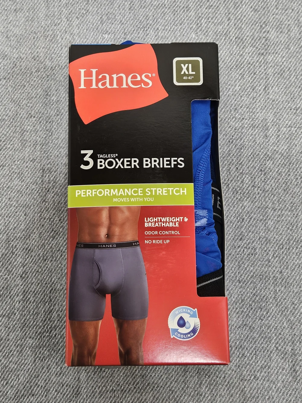 Hanes XL Performance Stretch Boxer Briefs - Blue (3 Pack)